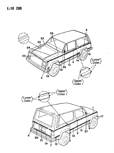 1988 Jeep Cherokee Decals, Exterior Diagram 1