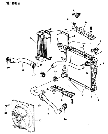 1987 Dodge Shadow Radiator & Intercooler & Related Parts Diagram