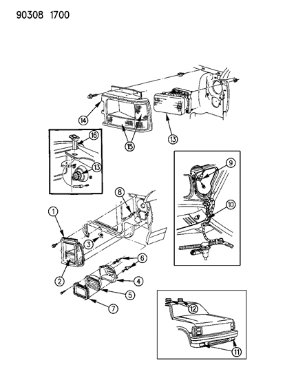 1992 Dodge Dakota Lamps & Wiring (Front End) Diagram