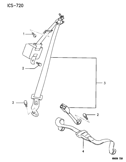 1995 Chrysler Sebring Seat Belts - Rear Diagram