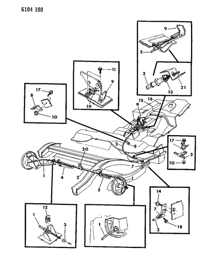 1986 Dodge Omni Lever & Cables, Parking Brake Diagram