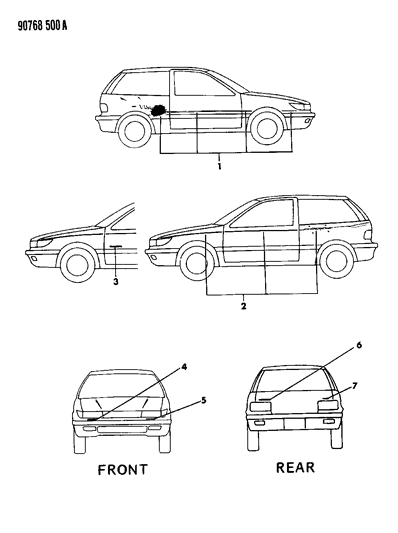 1990 Dodge Colt Tape Stripes & Decals - Exterior View Diagram 1