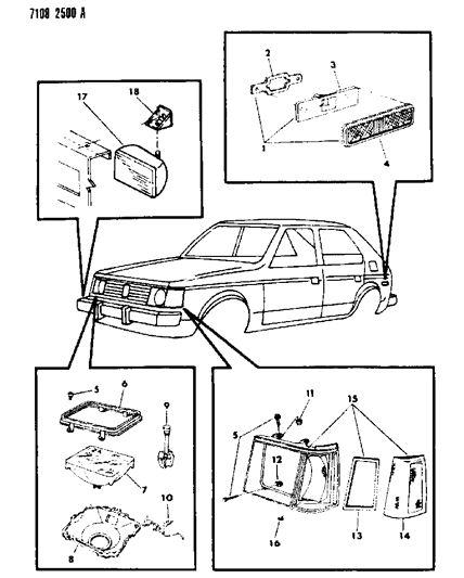 1987 Dodge Omni Lamps - Front Diagram 2
