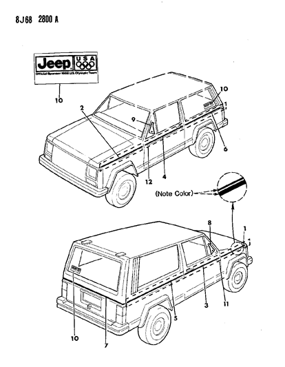 1990 Jeep Wagoneer Decals, Exterior Diagram 4