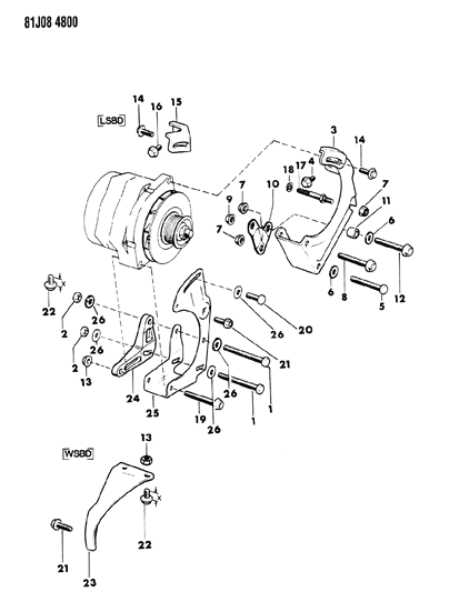 1985 Jeep Wagoneer Alternator & Mounting Diagram 4