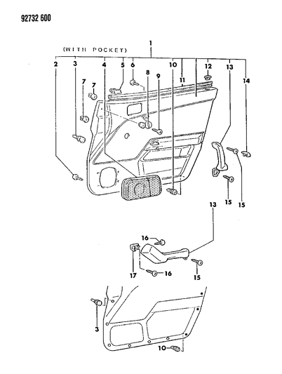 1992 Dodge Colt Door Trim Panel & Armrest Diagram 1