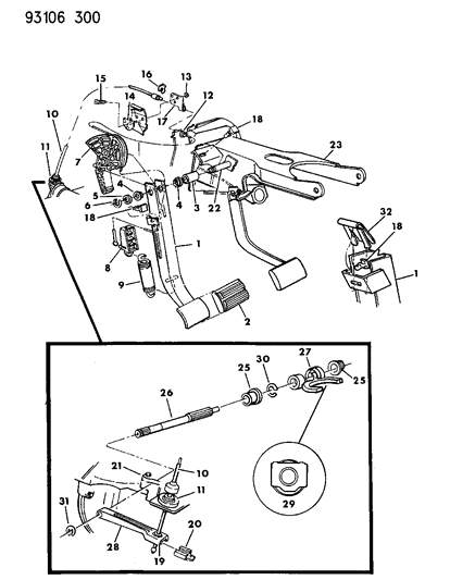 1993 Chrysler LeBaron GTC Clutch Pedal & Linkage Diagram