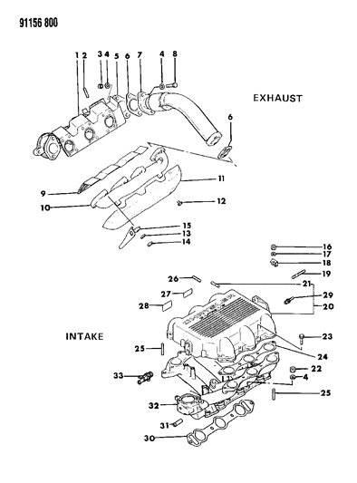 1991 Dodge Caravan Manifolds - Intake & Exhaust Diagram 2