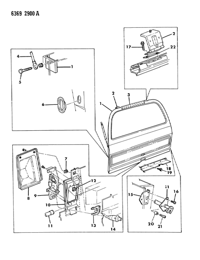 1986 Dodge D250 Hatch Gate & Attaching Parts Diagram