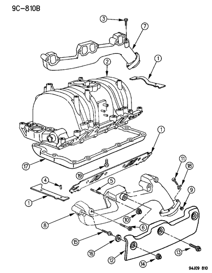 1995 Jeep Grand Cherokee Right Exhaust Manifold Diagram for 53009378