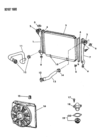 1990 Chrysler LeBaron GTC Radiator & Related Parts Diagram 3