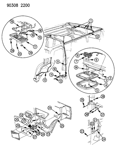 1993 Dodge Ram Wagon Lamps & Wiring - Dome - Courtesy - Reading Diagram