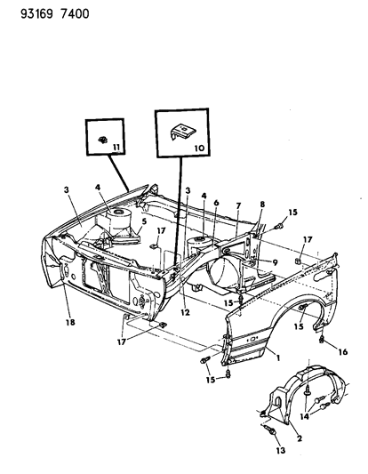 1993 Dodge Daytona Fender & Shield Diagram