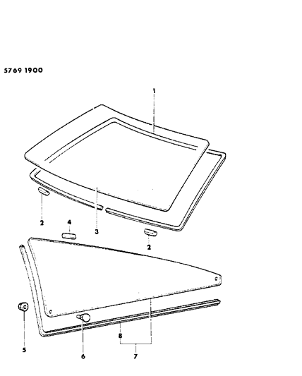 1985 Chrysler Conquest Glass, Windshield & Quarter Diagram