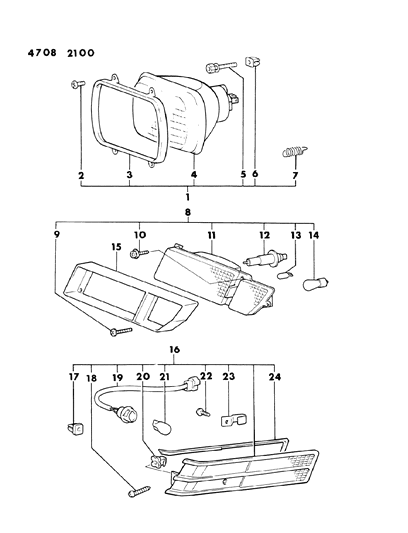 1984 Chrysler Conquest Lamps - Front Diagram