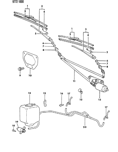 1989 Dodge Raider Windshield Wiper & Washer System Diagram