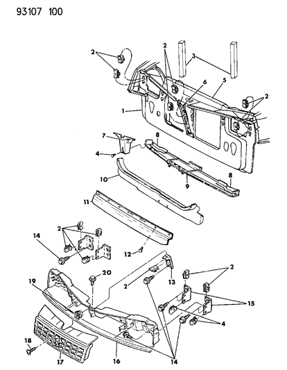 1993 Dodge Shadow Panel, Radiator Grille Opening Diagram for 5263462