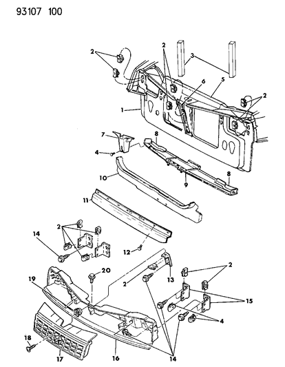 1993 Dodge Shadow Grille & Related Parts Diagram