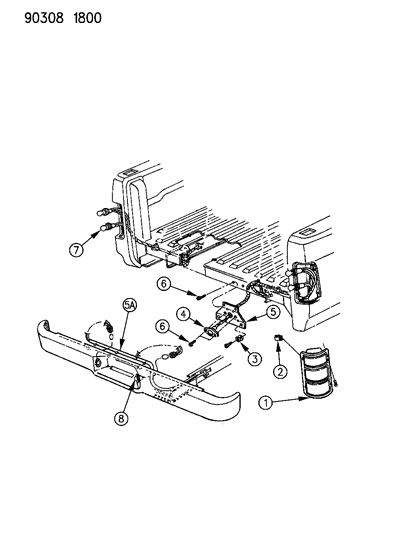 1991 Dodge Dakota Lamps & Wiring (Rear End) Diagram