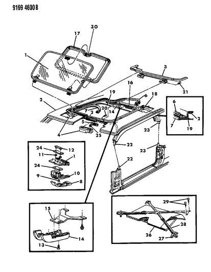 1989 Dodge Spirit Hinge Pkg-& T/PLATE SUNROOF Diagram for 4467337