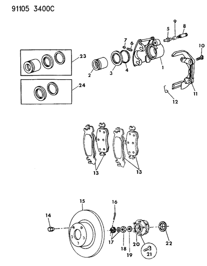 1991 Dodge Grand Caravan Brakes, Front Diagram 1