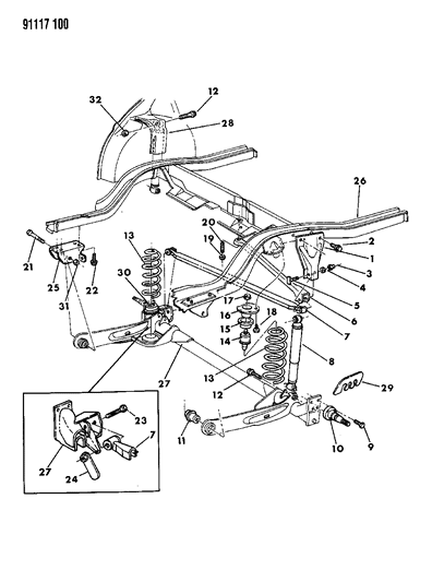 1991 Dodge Shadow Suspension - Rear Diagram