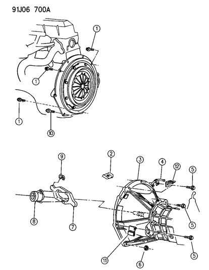 1993 Jeep Grand Cherokee Clutch Housing & Related Parts Diagram