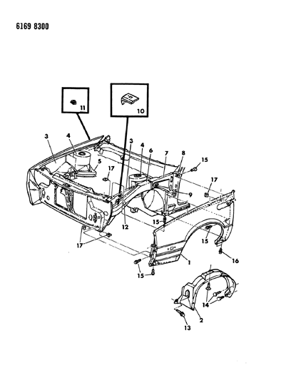 1986 Chrysler Laser Fender & Shield Diagram