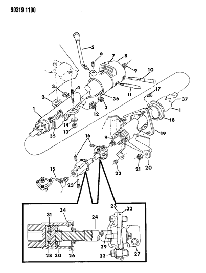 1990 Dodge D250 Jacket Asm Steering Col Diagram for 4470016