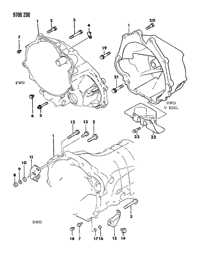 1989 Dodge Raider Housing - Clutch & Mounting Bolts Diagram