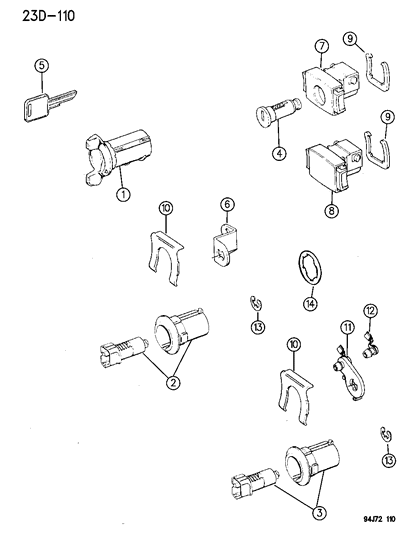 1995 Jeep Wrangler Lever, Door Lock Cylinder Diagram for 55076243