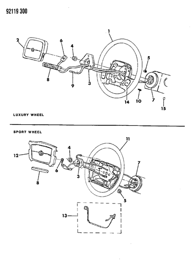 1992 Chrysler LeBaron GTC Steering Wheel Diagram