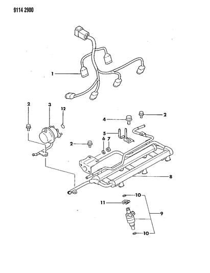 1989 Dodge Dynasty Fuel Rail & Related Parts Diagram