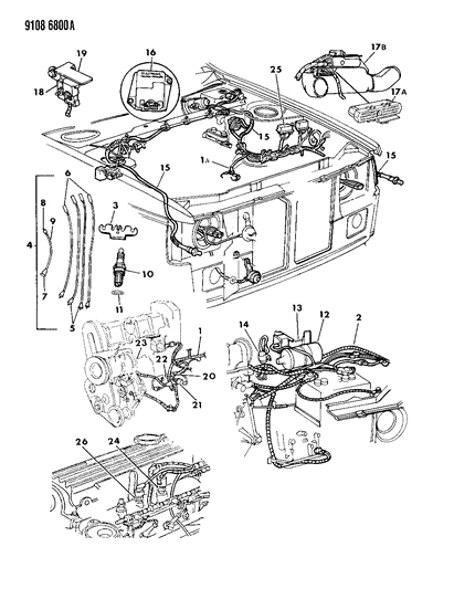 1989 Dodge Omni Wiring - Engine - Front End & Related Parts Diagram