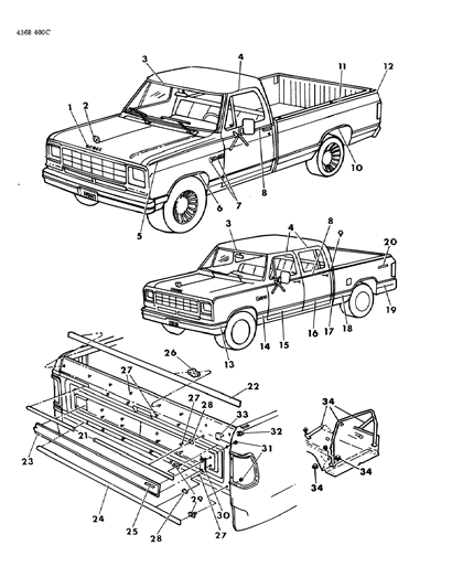 1984 Dodge D250 Mouldings & Name Plates - Exterior View Diagram 1