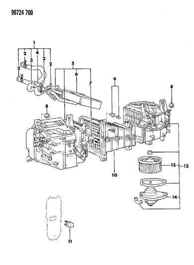 1990 Dodge Colt Heater Unit & Heater Plumbing Diagram