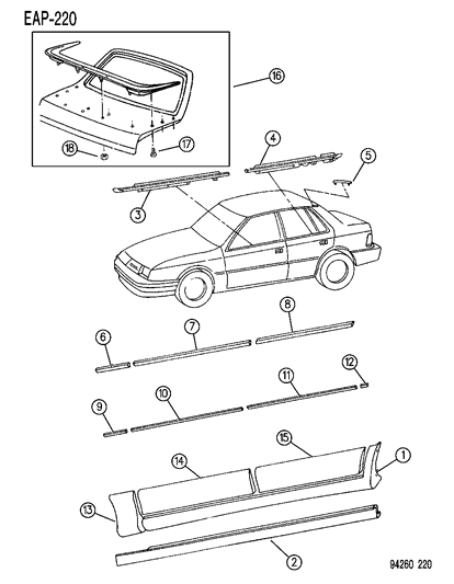 1994 Dodge Shadow Mouldings & Ornamentation Diagram 2