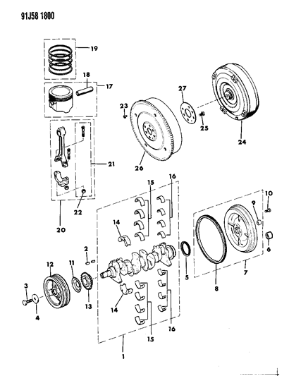1992 Jeep Comanche Crankshaft & Piston Diagram