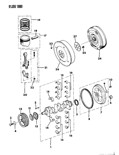 1991 Jeep Comanche Crankshaft & Piston Diagram