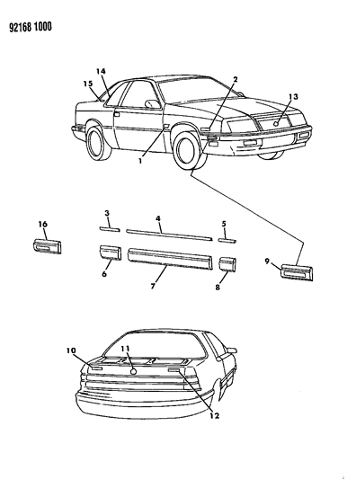 1992 Chrysler LeBaron GTC Mouldings Decals & Ornamentation Diagram