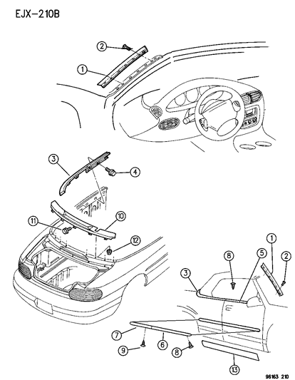 1996 Chrysler Sebring Convertible Moulding & Ornamentation Anti-Chip Tape Diagram