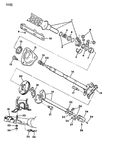 1985 Dodge Diplomat Column, Steering, Lower Without Tilt Diagram