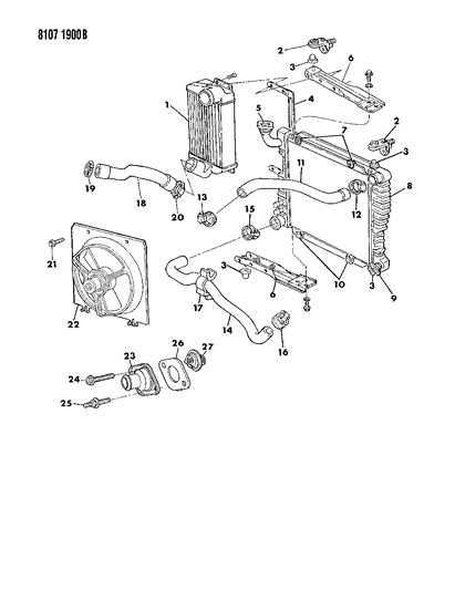 1988 Dodge Shadow Radiator & Intercooler & Related Parts Diagram