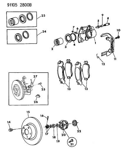 1991 Chrysler LeBaron Brakes, Front With Rear Drum Brakes Diagram