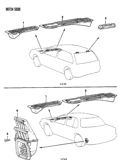 1990 Dodge Colt Rear Duct & Garnish Air Outlet Diagram
