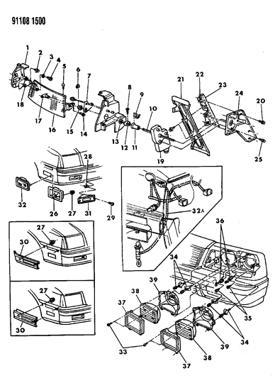 1991 Chrysler LeBaron Lamps - Front Diagram