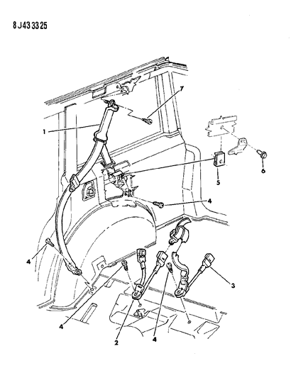 1990 Jeep Cherokee Seatbelts - Rear Seat Diagram