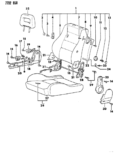 1988 Chrysler Conquest Front Seat - High Back Bucket Diagram 2