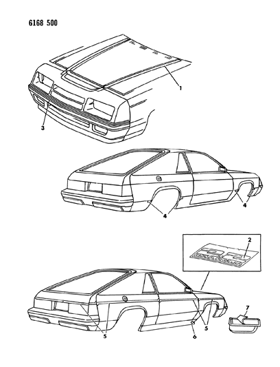 1986 Dodge Omni Tape Stripes & Decals - Exterior View Diagram 1