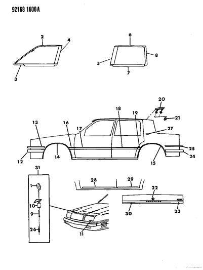 1992 Chrysler New Yorker Salon Mouldings & Ornamentation Diagram